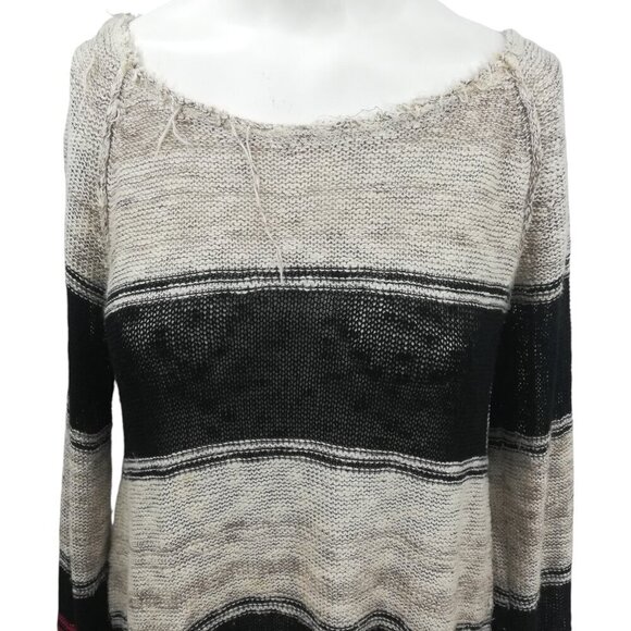 Free People Open Knit Tunic Hi Low Sweater Size S Striped Boho Bohemian Beige - Picture 14 of 15